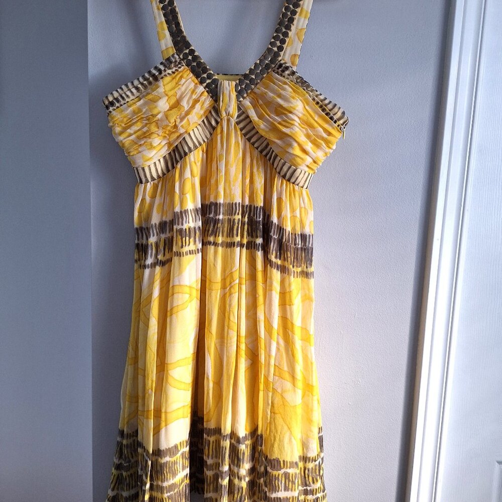 Nine West Yellow Flowy 100% Silk Dress